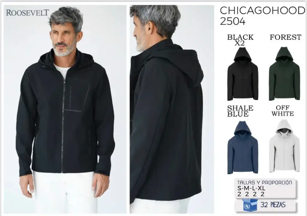 [ROOCHI2504NEG-S] CHAMARRA ROOSEVELT CHICAGO HOOD 2504 (NEGRO, S)