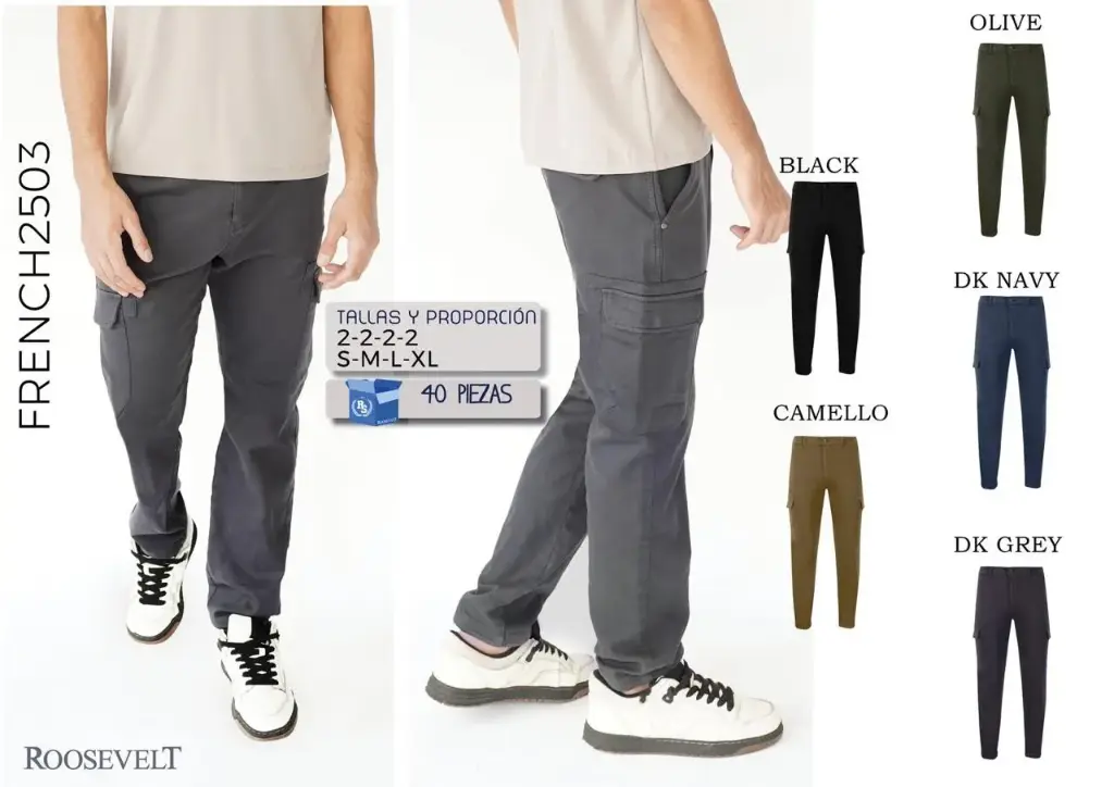 [ROOFRE2503NEG-S] PANTALON CARGO ROOSEVELT FRENCH 2503 (NEGRO, S)