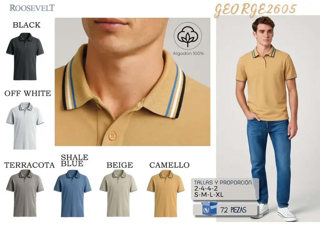 PLAYERA POLO ROOSEVELT GEORGE 2605 (CAJA 36PZ)
