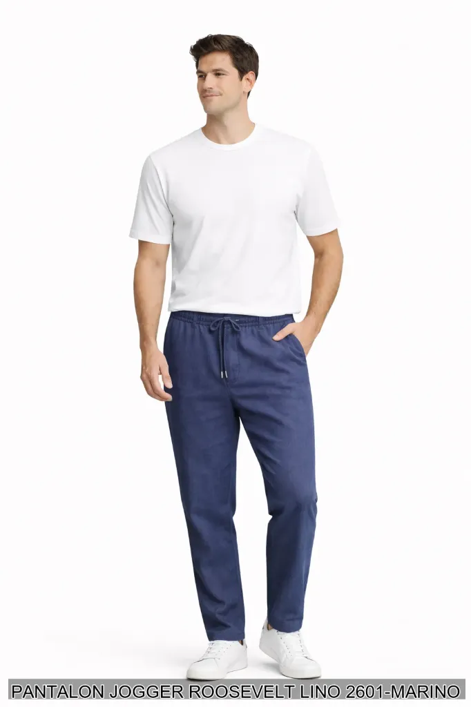 [ROOLINJO2601MAR-S] PANTALON JOGGER ROOSEVELT LINO 2601 (Azul Marino, S)