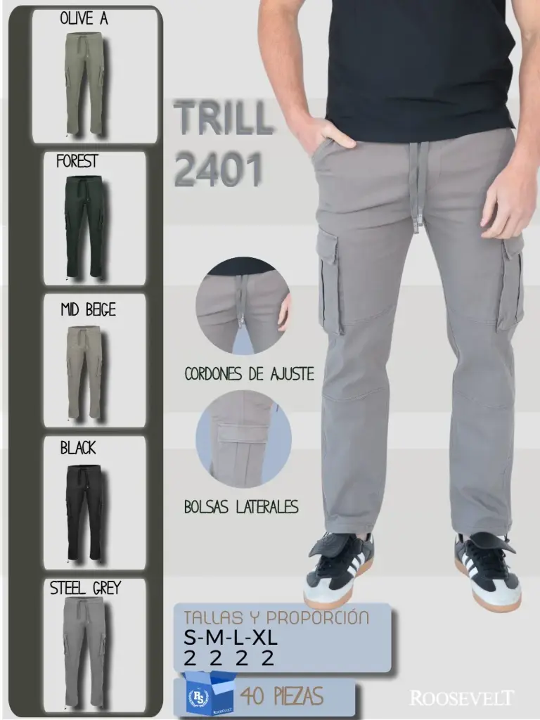 PANTALON CARGO ROOSEVELT TRILL 2401 (CAJA 20PZ)