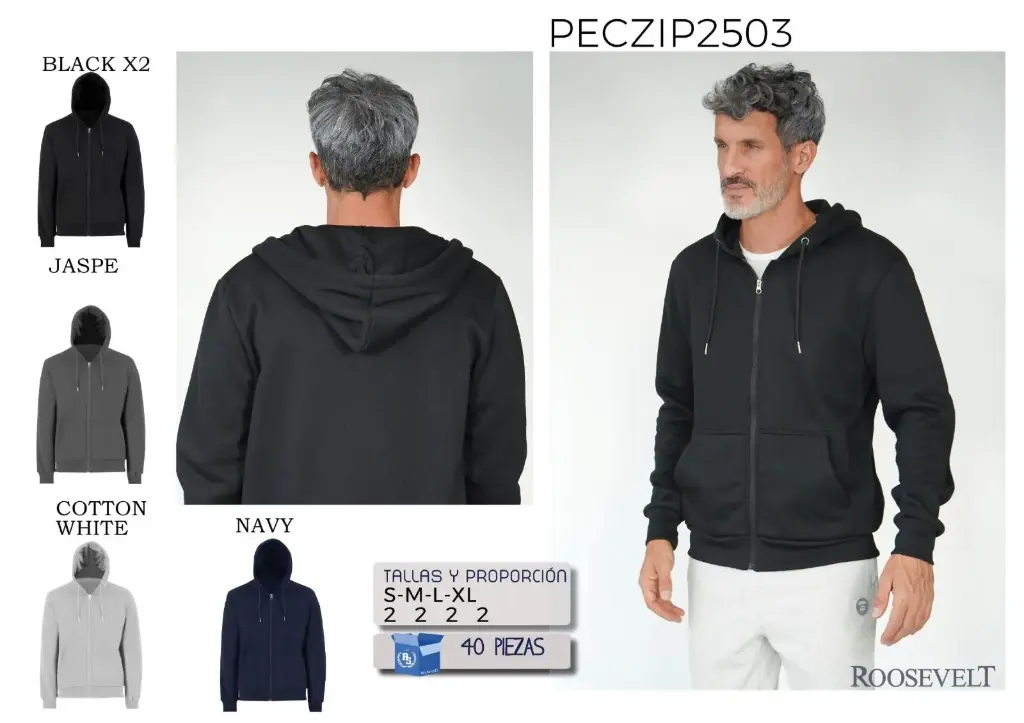 SUDADERA ROOSEVELT PECZIP 2503 (CAJA 40 PZS)