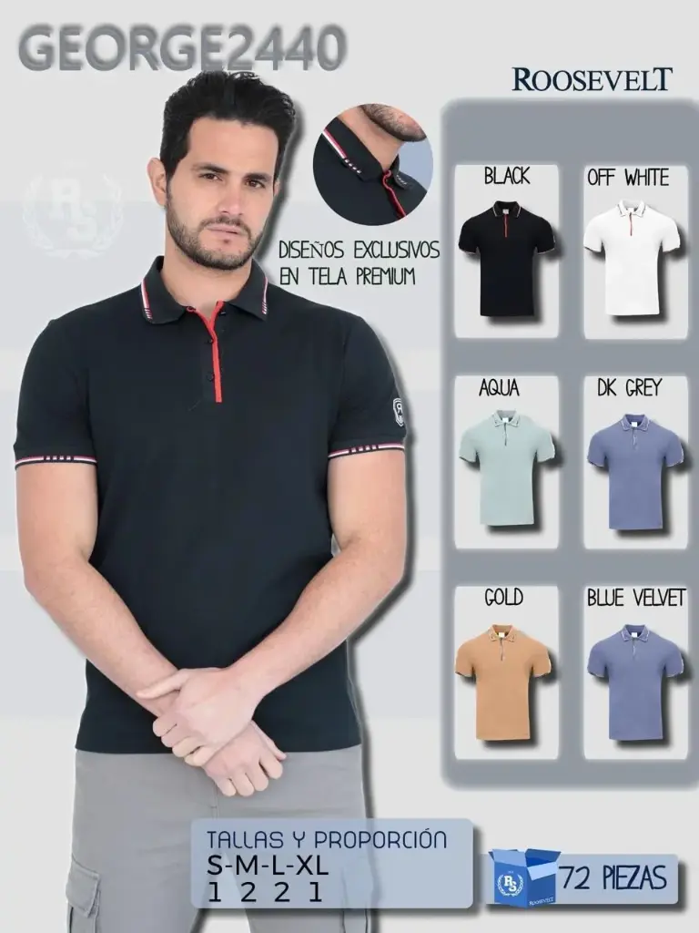 [ROOGEO2440NEG-S] PLAYERA POLO ROOSEVELT GEORGE 2440 (NEGRO, S)